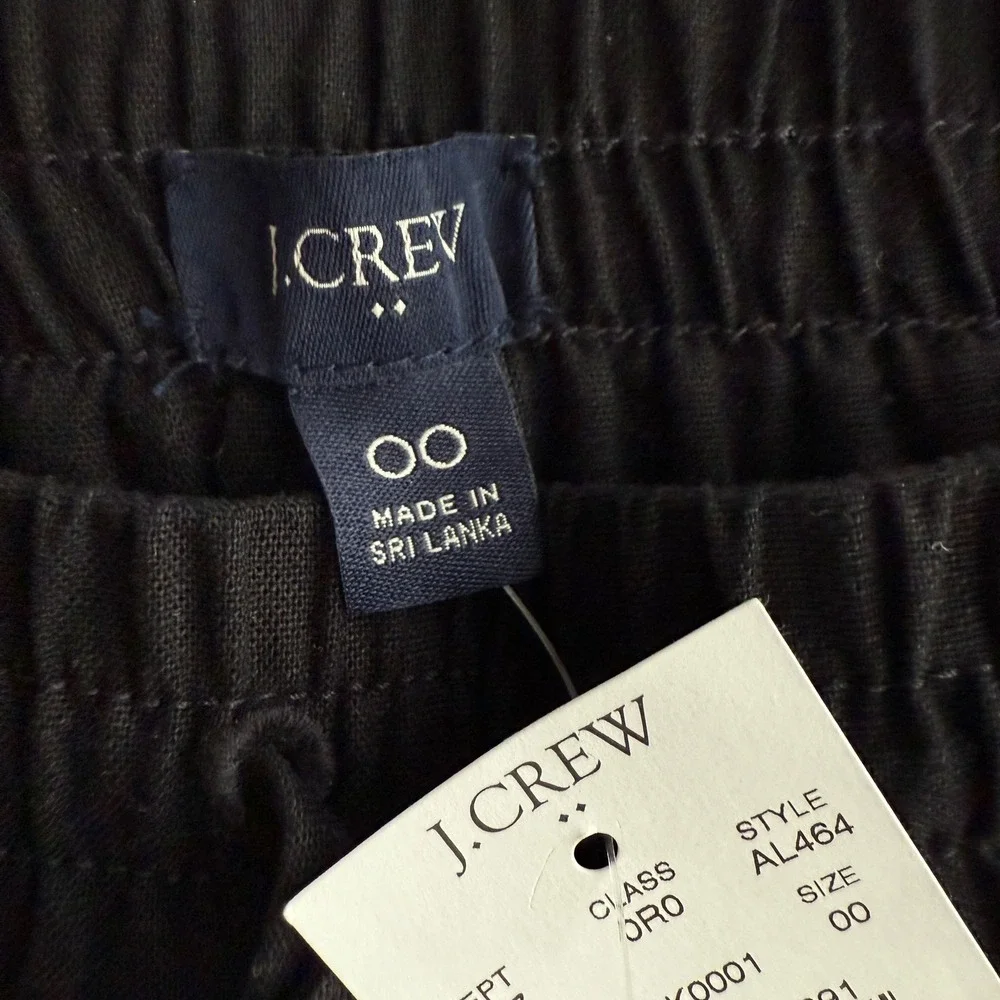 J Crew Factory NWT Linen Cotton Blend Drawstring Pull On Cuffed Black Pants 00‎ - Picture 5 of 10